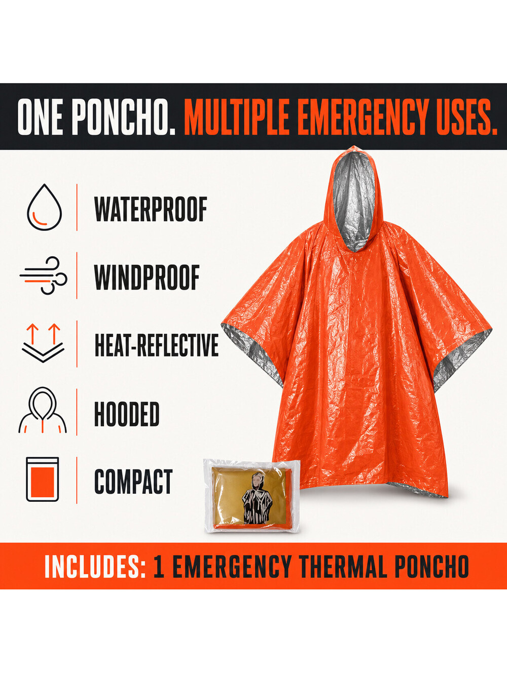 4X Pack Emergency Poncho Whistle Survival Kits Family Car Camping Preparedness - Picture 7 of 13